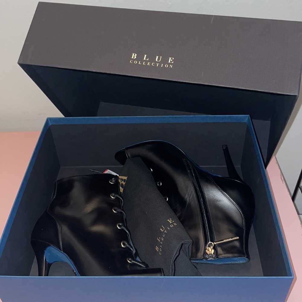 Zara Black Leather LaceUp bootie open-toe Stiletto